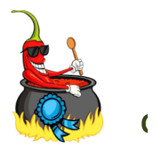 Chili Cook-Off mascot stirring a pot of chili